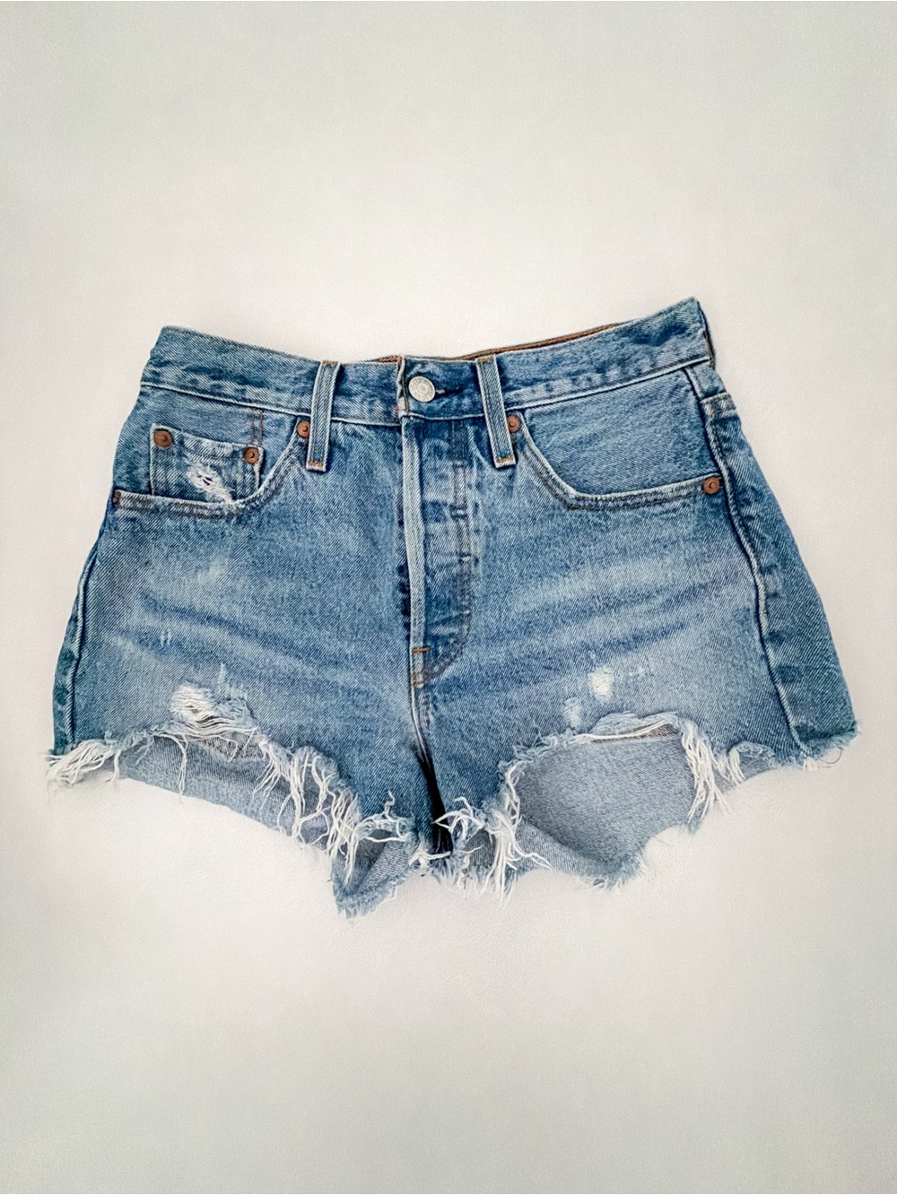 Levi's 501 Original Distressed Button Fly Denim Cuttoff shorts